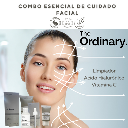 COMBO ESENCIAL THE ORDINARY: LIMPIADOR + HIALURONICO + VITAMINA C